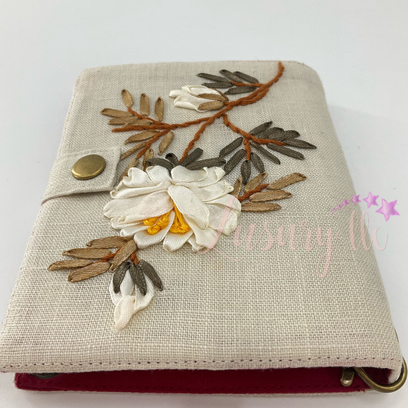 Peony Embroidery Passport Wallet, Birthday Gift, Versatile Washable, White/Tan - Picture 4 of 13